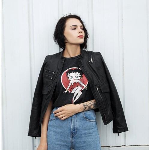 BROGAs Leather Womans Motorcycle, Hernings Vegetable-tanned Sheeps Skin, Short Collar, Slim Body, Small Black Coat