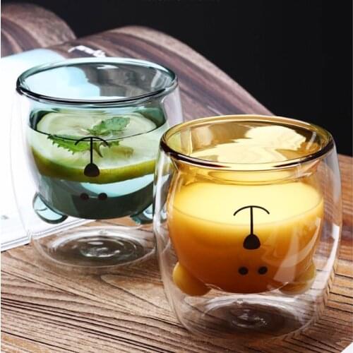 Creative Cute Bear Double-layer Coffee Mug Double Glass Cup Carton Animal Milk Glass Lady Cute Gift Christmas gift
