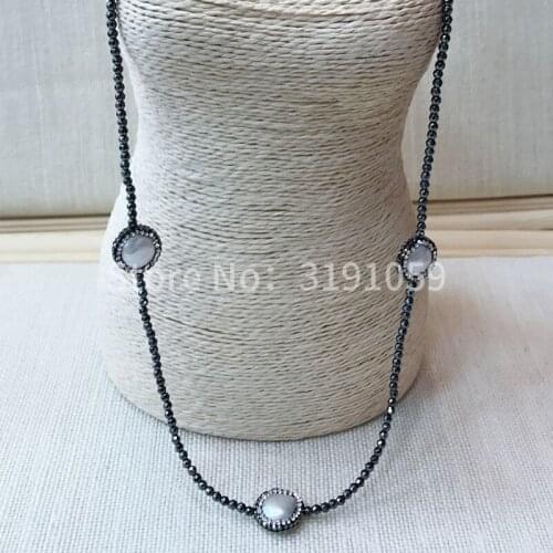 Natural freshwater pearl round pendant sweater chain black string necklace light luxury