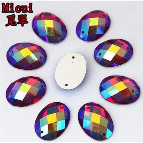 Micui 30pcs 17*23mm Crystal AB Oval Red Resin Rhinestone Flat Back Beads Rhinestone Sew On 2 Hole For Wedding Decoration ZZ270B