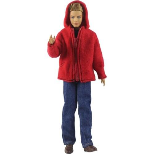 Fashion Doll Clothes For Ken Boy Doll Red Coat & Black Shirt & Jeans Pants For Barbie Boyfriend Ken Boy 1/6 Doll Accessories Toy