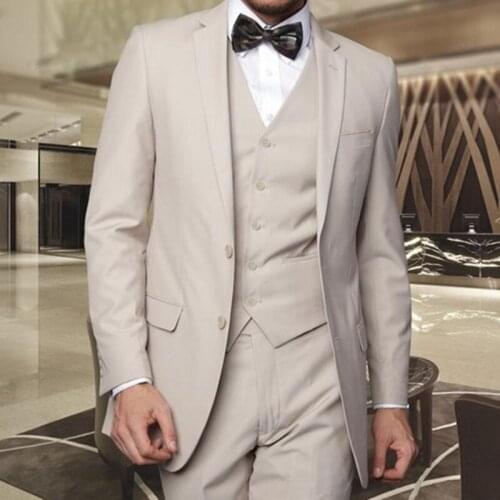 Tailor Made Fashion Handsome Light Grey Men Suits Slim Fit Tuxedo Groomsmen For Wedding Dinner Party Suit (Blazer + Vest + Pant)