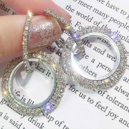 Fashion Rhinestone Round Geometric Drop Earrings For Women Jewelry Gold Rose Silver Color Handmade Statement Earrings