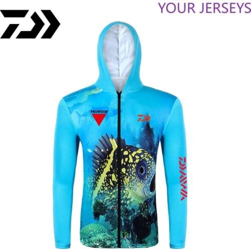 Daiwa Men Hooded Quick Dry Breathable Fishing Shirt Long Sleeves Professional Hiking Cycling Sportwear Sunscreen Clothes DAIWA