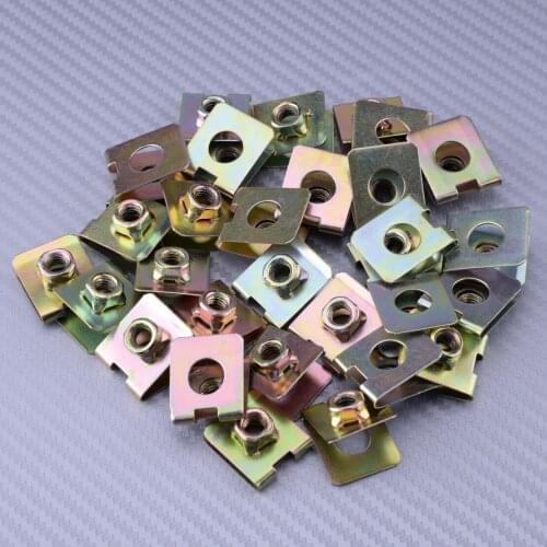 New 30pcs 6mm M6 Hole Spring Metal Plate U-Type Rivet Clips Speed Nuts Fastener for Car Panel Fender Accessories