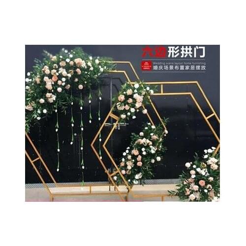 New wedding props hexagonal arch wedding diamond iron arch shelf stage decoration decoration pieces background frame