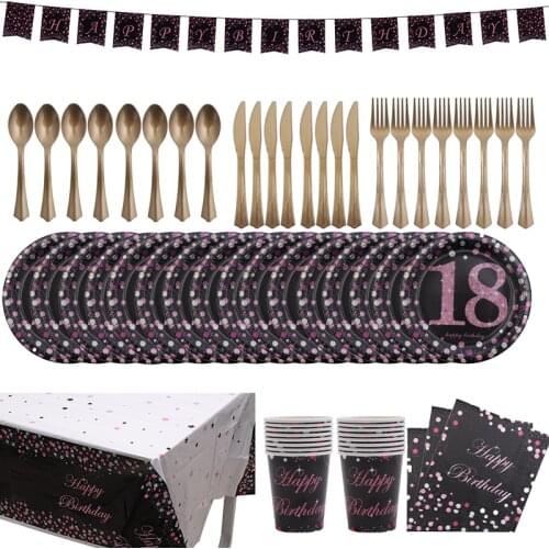 18 years old Anniversary Disposable Tableware Sets Paper Plates Cup Birthday Party Baby Shower Wedding Kid Adults Decor Supplies