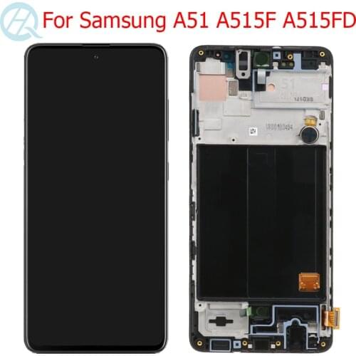 Original A515F AMOLED For Samsung Galaxy A51 LCD With Frame 6.5" A51 SM-A515FD A515FN A515F/DS LCD Display Touch Screen