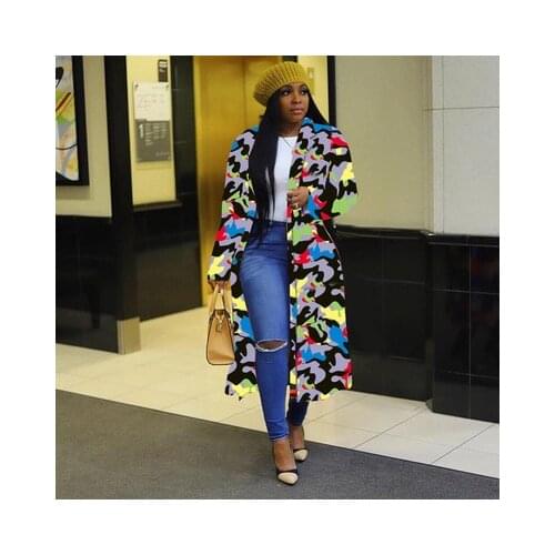 Autumn And Winter New Windbreaker European And American Large Plaid Printing Double Breasted Lapel Pocket Coat Womens Wear