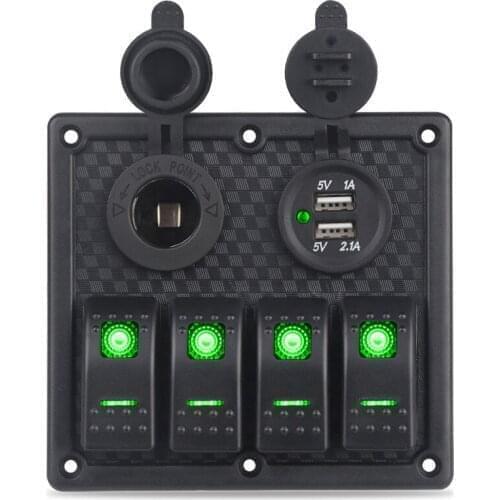 Boat Rocker Switch Panel Dual USB Cigarette Lighter Socket Car Switch Panel LED Switch USB Marine Switch Panel 12V