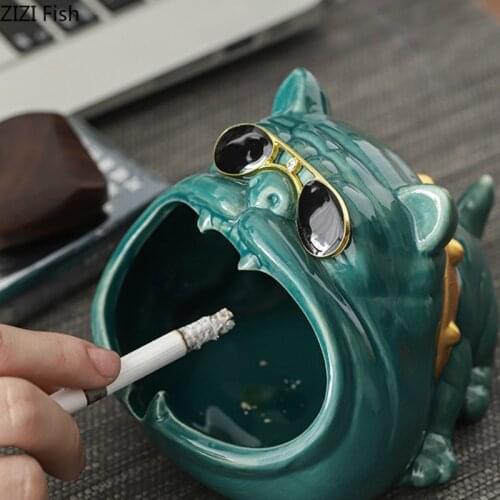 Ceramics Cartoon Dog Ashtray Windproof High Capacity Car Cigar Ashtray Modern Home Office Desktop Decoration Smoking Tools