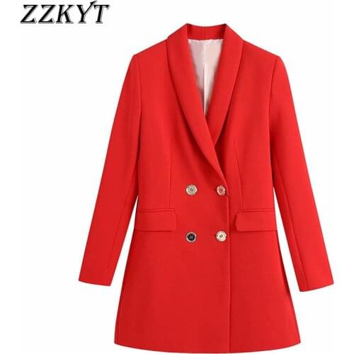 ZZKYT 2021 Women Spring Vintage Solid Double Breasted Jacket Coat Fashion Lapel Collar Long Sleeve Office Lady Female Long Tops