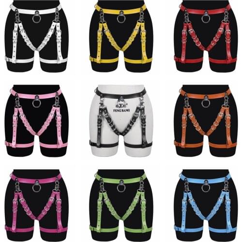 PU Leather Punk Dance Rave Wear Body Harness Fashion Harajuku Tight Leg Harness Bondage Suspender Strap Women Sexy Garter Belt