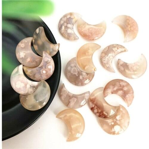 Drop Shipping 1pc Natural Snowflake Cherry Blossom Agate Moon Shaped Crystal Gemstone Healing Natural Stones and Crystals