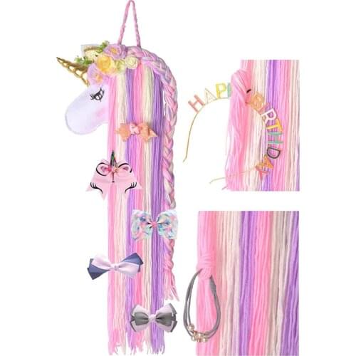 Colorful Unicorn Storage Hanging Rack INS Style Wind Chimes Girls Room Headwear Hair Clip Hairband Organizer Multiuse Home Decor
