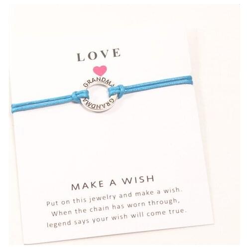 Grandma Charm Wish Card Bracelets Adjustable 12 Colors Wax Cord Bracelets for Women Grandma Jewelry Gift with Card Dropshipping