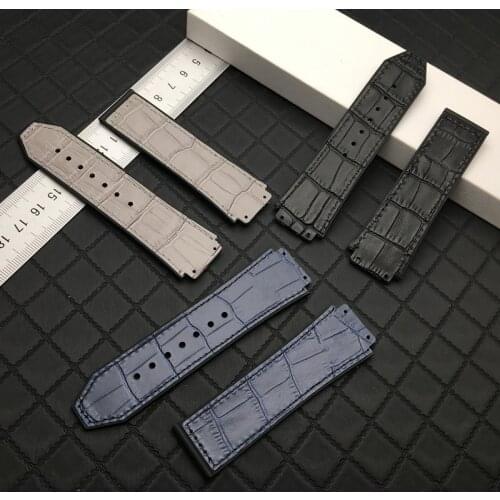 25*19mm genuine bamboo leather Nature rubber silicone watchband watch band for Hublot strap for classic fusion belt free tools