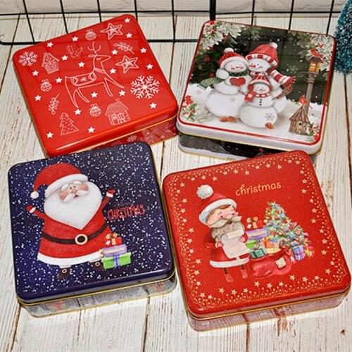 Christmas Supplies Square Tin Storage Box Christmas Candy Box Gift Box Metal Handmade Cookies Candy Packaging