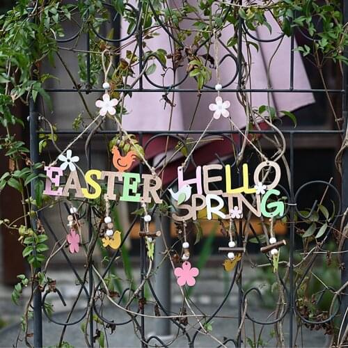 Happy Spring Easter Letter Flower Wooden Crafts Card Pendant Festival Party Scene Llayout Home Hanging Ornaments Decorations