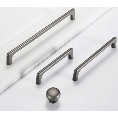 Modern Grey Door Handles And Knobs For Cabinet Kitchen Cupboard Zinc Alloy Furniture Handles Dresser Drawer Pulls Hardware