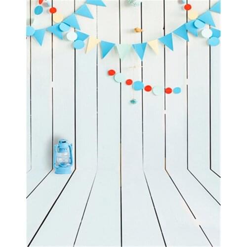 TR White Wood Floor Photograpgy Background Backdrop Blue Birthday Flags for Boy Vinyl Backdrop Newborn Baby 1st Studio Props