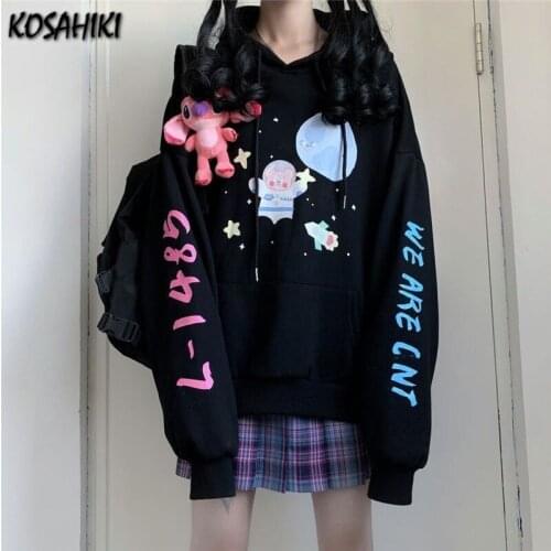 KOSAHIKI 2021 Spring Harajuku Hooded Women Sweatshirt Japanese Oversized Causal Hoodie Cartoon Print Loose Ropa Mujer 11a045