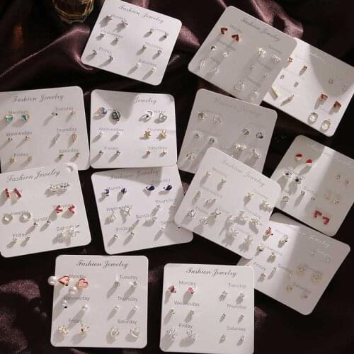 Vienkim Korean Style Planet Moon Triangle Flower Stars Pearl Leaf Set Earrings 2020 Fashion Bow-knot Stud Earrings Set for Women