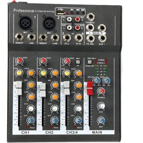 2019 Built-in 48V power supply for four-channel mixer audio Household 4-way USB Band Effect Mixer music mixer