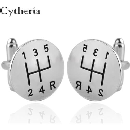Gear Stick Cuff Links Gear Shift Cufflinks For Mens Car Transmission Cufflink cuff buttons Silver Plated Black Car Design Bijoux