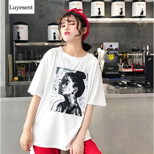 Women Print Photo Charactor Round Neck Short Sleeve White Femme Fashion T Shirts 2019 New Arrived Lady Top Low Price