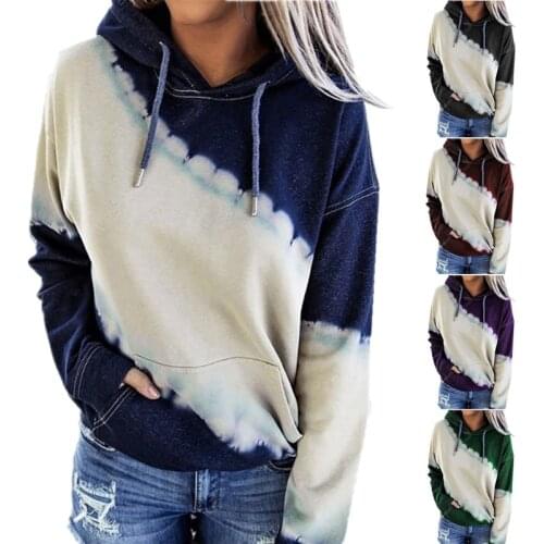 Tie Dye Print Women Hoodies Sweatshirts Autumn Winter Hooded Drawstring Long Sleeve Ladies Pullover Casual Pocket Jumper Hoodies