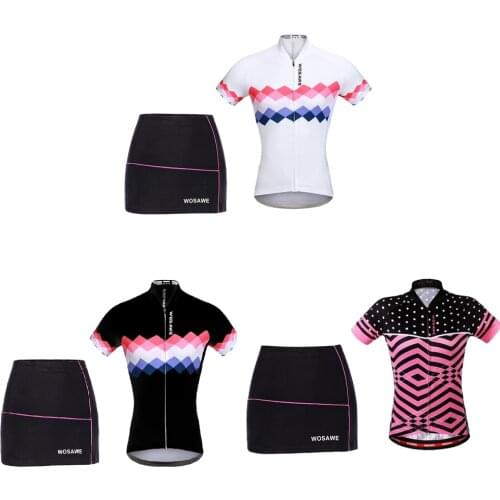 Women Cycling Short Sleeve Bike Shirts Gel Padded Shorts Skirts