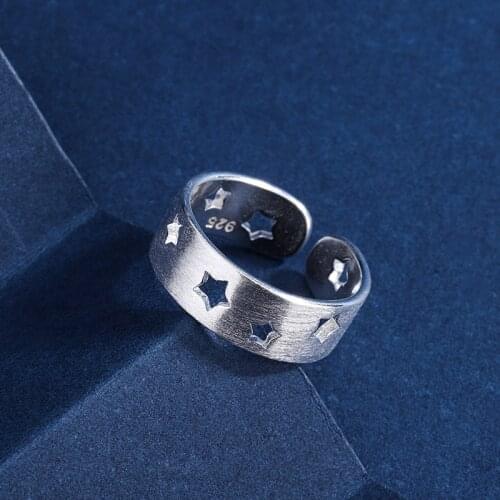 VENTFILLE 925 Sterling Silver Five-pointed star ring female opening simple personality creative plain silver hollow star ring
