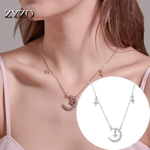 ZYZQ Simple Star & Moon Pendant Necklace For Women Fashion Engagement Bridal Accessories