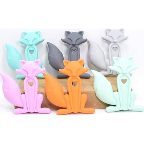 10 PCS Cute Fox Baby Teether Silicone Teething BPA Free DIY Pacifier Chain Cartoon Animal Fox Teething Toy Silicone Teether