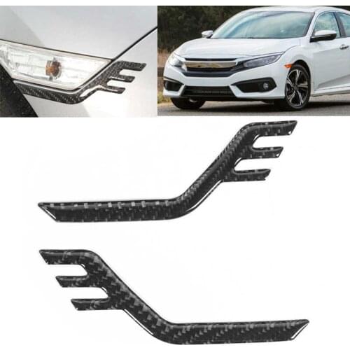 2pcs Front Side Light Eyebrow Trim Stickers Soft Carbon Fiber Decor Fit for Honda Civic -2019 Car-styling
