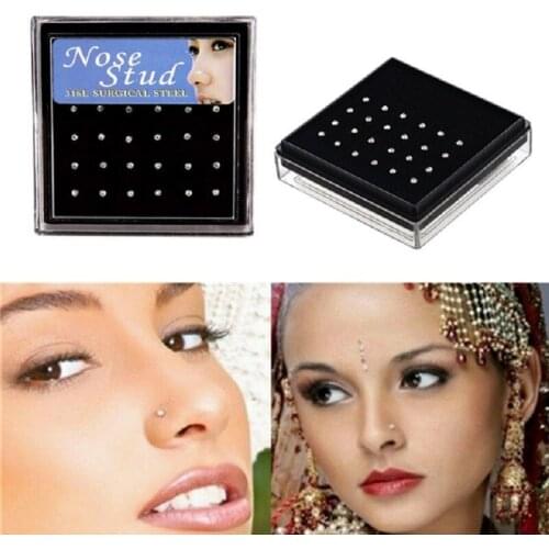 24pcs/set 1.8mm Crystal Nose Ring & Studs Fashion Body Women Girl Jewelry Stainless Surgical Steel Nose Piercing Colorful New