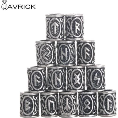 24Pcs Vintage Silver West Coast Paracord Norse Viking Rune Metal Beads DIY Antique Bracelet Hair Beards Jewelry Making