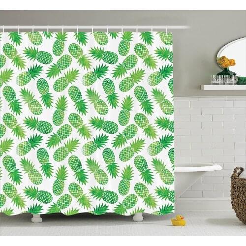 Pineapple Shower Curtain Ombre Watercolor Scattered Pineapples in Different Directions On Plain Print Waterproof Bath Curtains
