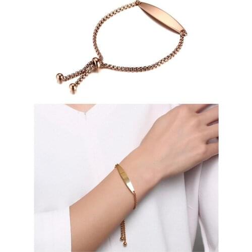 18K rose gold color chain bracelets for women adjustable charm bangle fashion jewelry stainless steel birthday gift girl lady