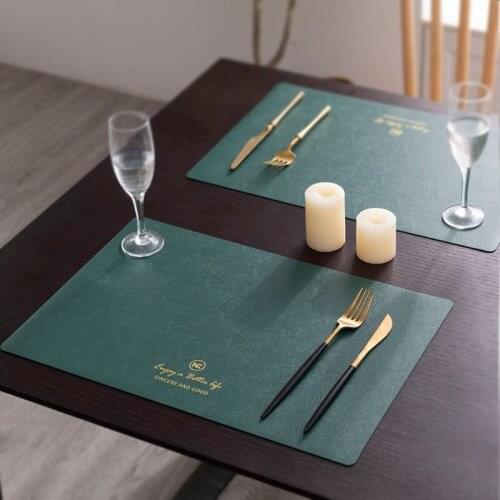 Bronzing Solid color PU Leather Western Placemat Waterproof oilproof luxury table mat Heat-resistant tablecloth customize pad