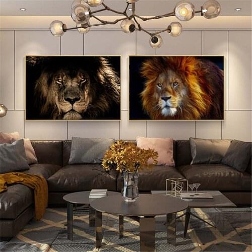 Black Background Lion Cat Tiger Leopard Horse Owl Picture Poster Canvas Print Painting Wall Art Living Room Home Decoration