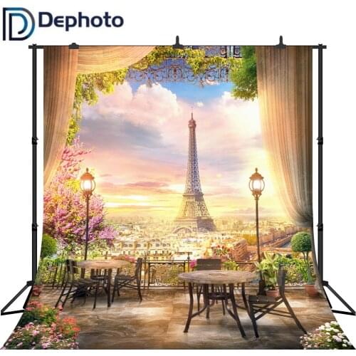 Dephoto Twilight Eiffel Tower Paris Curtain View Platform Photography Backgrounds Custom Photographic Backdrops For Photo Studio