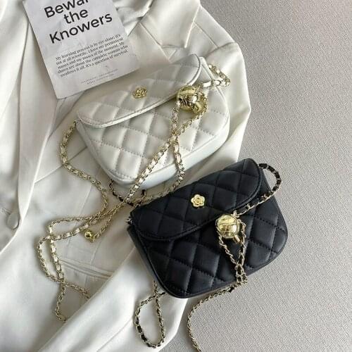 Elegant Black Pu Leather Women Bag Crossbody Female Quilted Handbag Luxury Brand Flower Lattice Chian Shoulder Messenger Bag