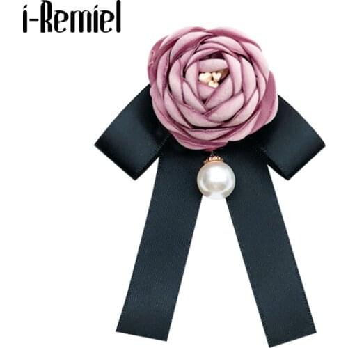 I-Remiel Korean Fashion Vintage Rose Pearl Flower Brooch Bow Tie Blouse Tassel Shirt Collar Pin Corsage Clothing & Accessories