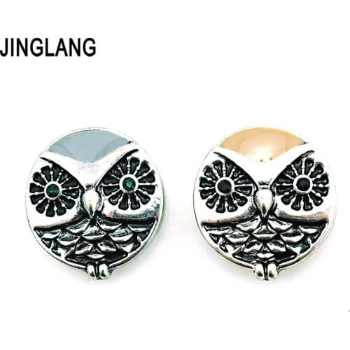 JINGLANG 2 Color 18mm Snap Button Retro Owl Metal Clasp Button DIY Fashion Interchangeable Jewelry Accessories Free Shipping