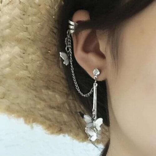Korean Earings Fashion Jewelry Butterfly Tassel Ear Pin Chain Double Stud Earrings For Women Oorbellen Luxury Jewelry Wholesale