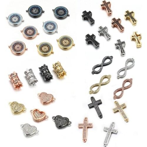 Cross Bead Connector Zirconia CZ Micro Inlaid Suitable for Copper Bracelet Brass Spacer Jewelry Beads Accessories Making