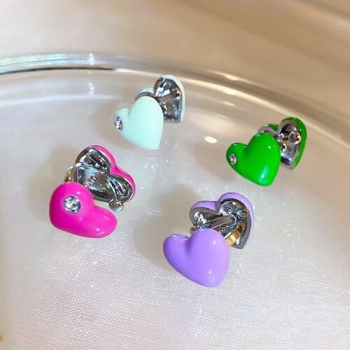 GSOLD Summer New Multicolor Drip Glaze Heart-Shaped Ear Bone Clip Small Enamel Inlaid Rhinestone Clip Earring Sweet Jewelry