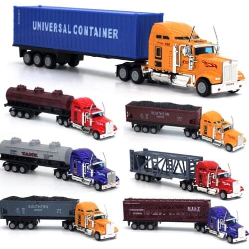 1:65 Scale American Big Truck American Alloy Iecasts Toy Vehicles Set Container Truck Flat Car Simulation Model Toy For Children